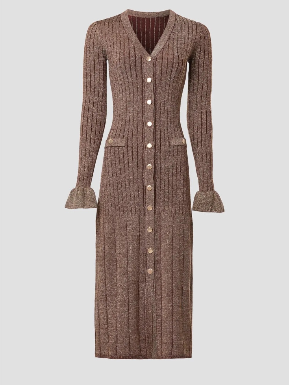 NWT Rachel Parcell Button Up Midi Sweater Dress~Brown/Gold Multi